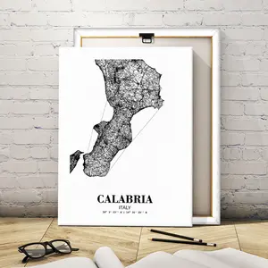 1 Count Wooden Frame Canvas, "Map of Calabria, Italy" Poster, Modern Art Home Poster, Fashion Art Living Room Decoration, Bedroom, Corridor And Office Mural, Ideal Gift, High Definition, Waterproof, Artistic