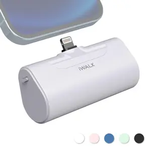 iWALK Portable iPhone Charger, 4500mAh Smartphone Mobile Power Bank with Lightning Plug, Pass-Through Charging, Ultra-Compact Mini Gadgets for Purse, 18-Month Support, Compatible with iPhone 5-14 Pro Max, White
