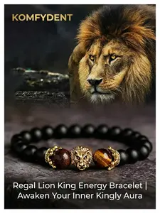 Handmade Hypoallergenic Tiger Eye Bead Lion Bracelet, Unisex Jewelry Gift for Boyfriend Birthday, Spiritual Healing Function