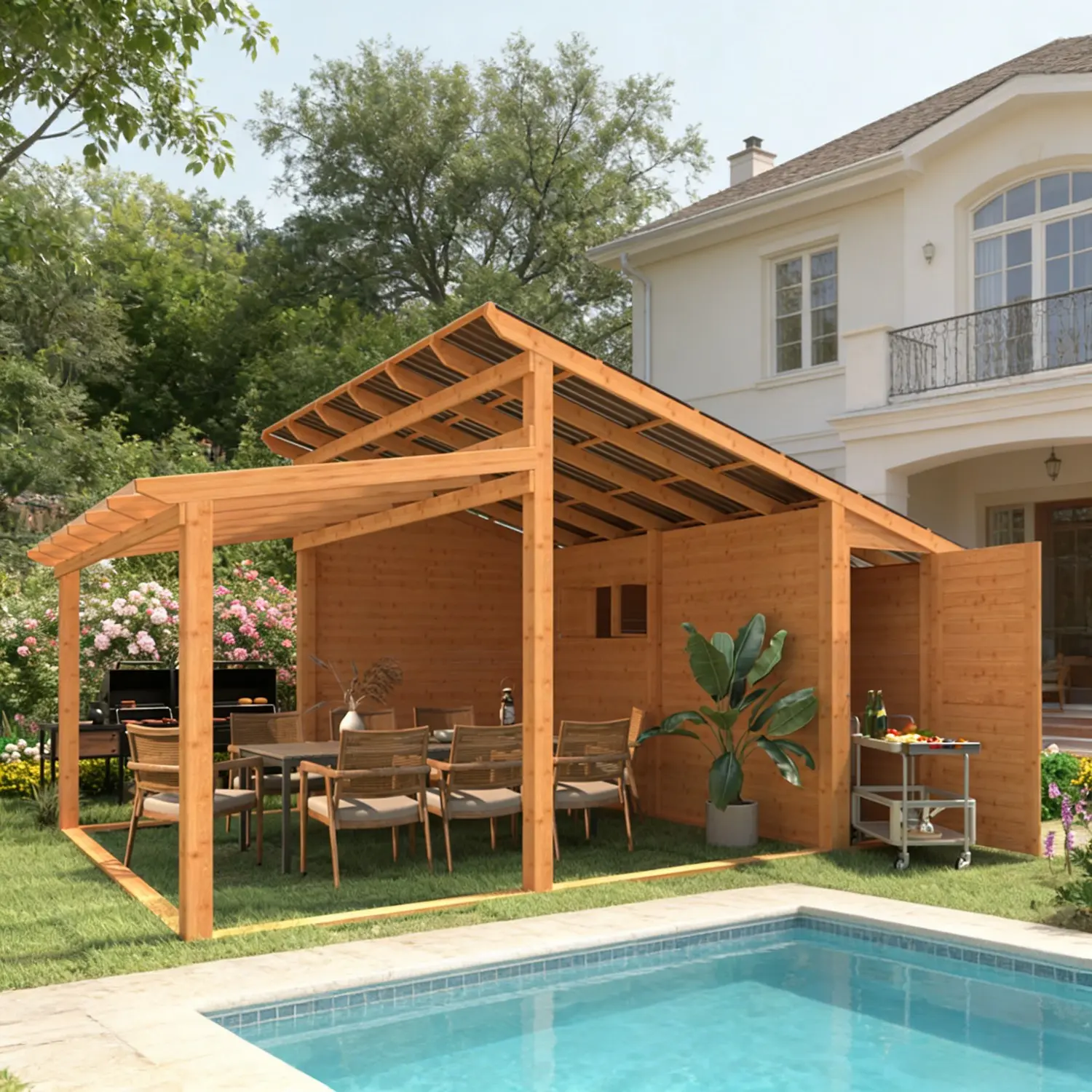 20ft X 12.5ft Outdoor Gazebo - with Storage Room - Wooden Patio Pavilion - with Galvanized Steel Hardtop - and Sunshade Roof - Suitable for Barbecues - Backyard - and Garden