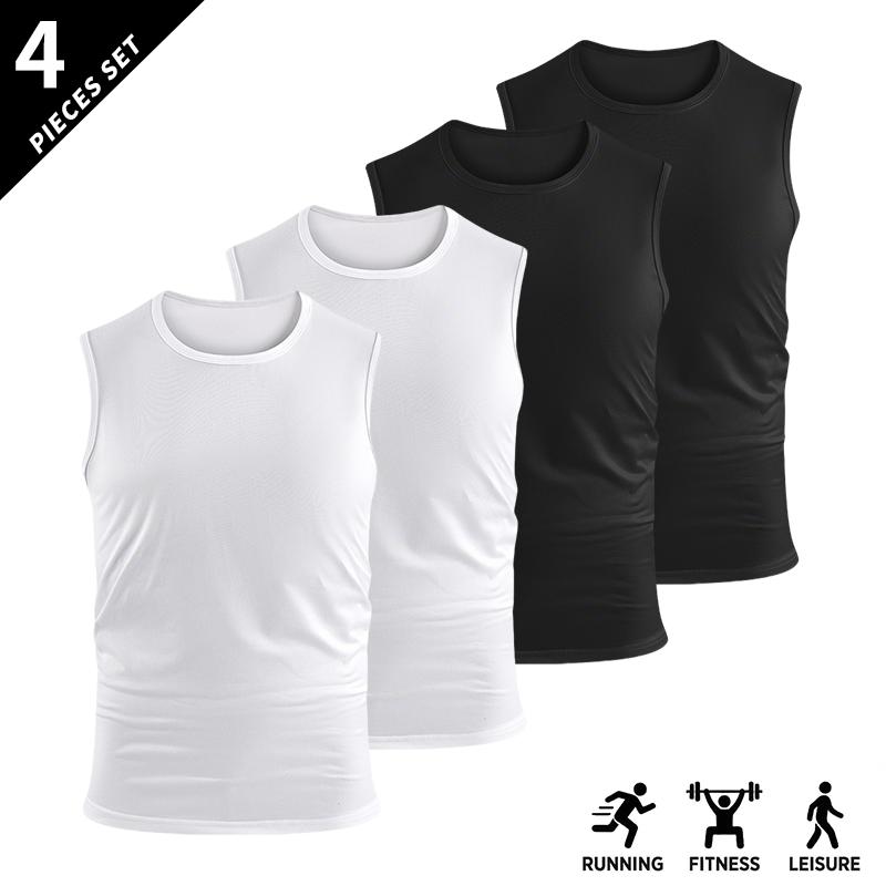 4-pack men’s athletic breathable lightweight sleeveless tank tops, loose fit; quick-dry crew neck sleeveless top; men’s sleeveless shirt/top for gym training.