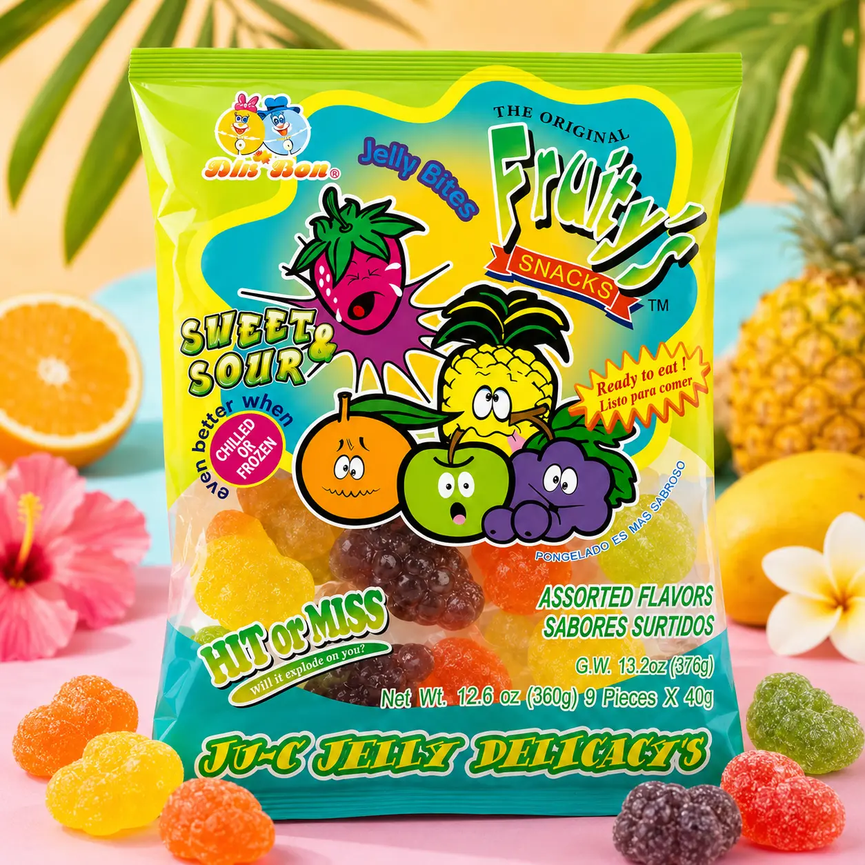 Limited Import Fruity's Ju-C  Candy, Sweet & Sour Lemon-Grape Snack jelly  fruits 