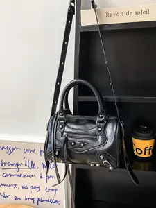 Men's PU Leather Messenger Bag with Nail Decorations, Studded Bag, Multi-Pocket Zip Closure, Adjustable Shoulder Strap, Casual Business Style