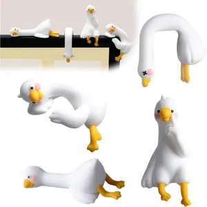 4 PCS Resin Goose Figurine Computer Monitor Decor,Cute Mini Goose Statues for Car Dashboard,Funny Desk/TV/Photo Frame Decorations (White Goose)
