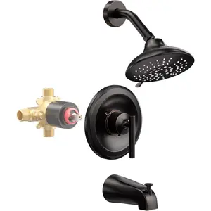 Bronze Shower Tub Faucet Set:  Single Handle Bathroom Shower Trim Kit with 6-Inch Rain Shower  and Tub Spout, Oil Rubbed Bronze Shower Combo Wall Mount (Valve Included)