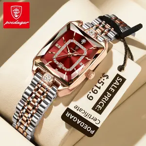 POEDAGAR watch, luxurious and elegant waterproof calendar rectangular stainless steel women's quartz watch