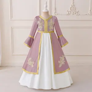 3-7Y Rose Purple 30 Kids Clothes Flower Girls Frock Embroidered Ball Gown Pageant Children Elegant Princess Muslim Prom Host Formal Evening Party Banquet Cocktail Dress