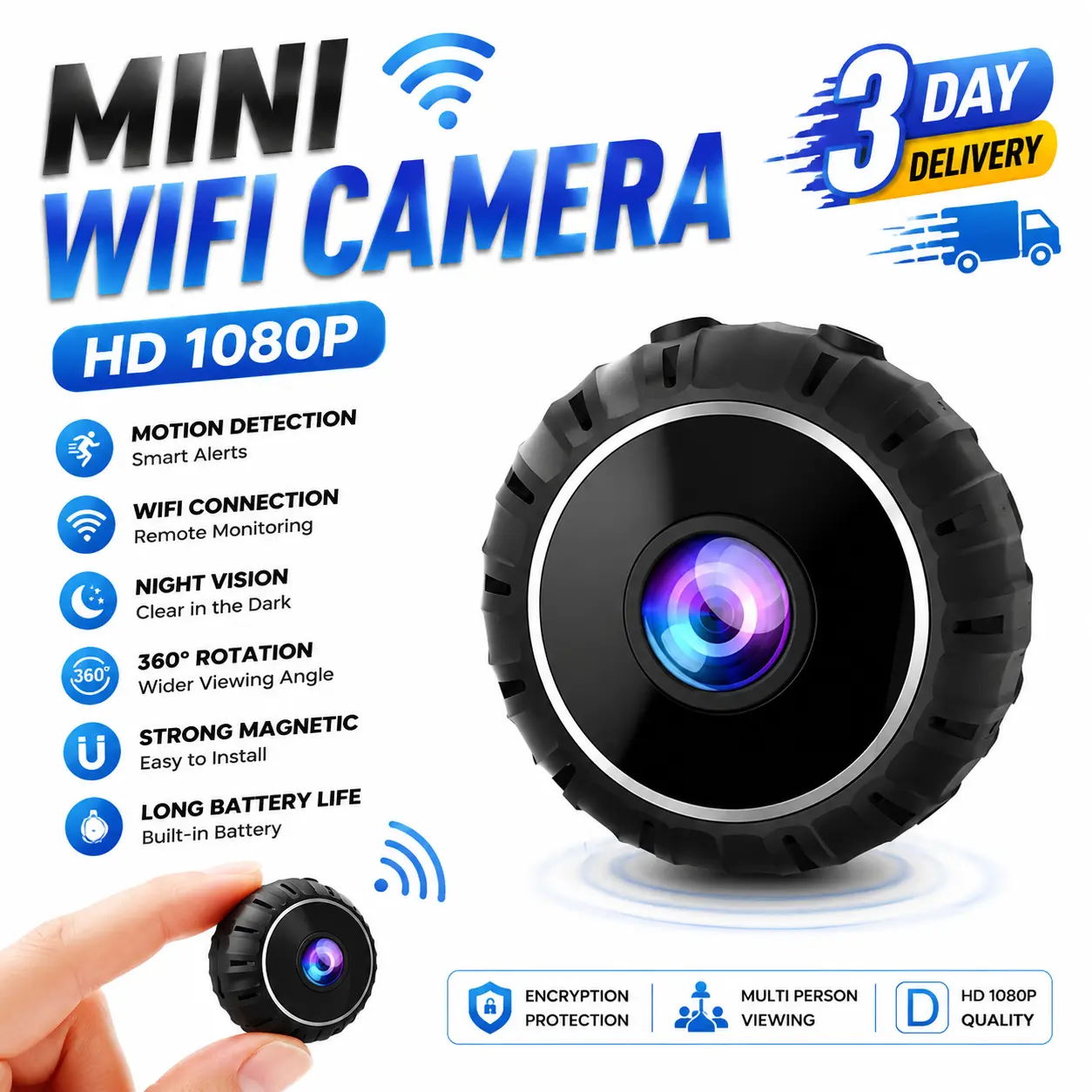 Smart Home Camera, Wireless WiFi Monitoring, Abs Material, Rechargeable Lithium Polymer Battery, Remote Viewing Via APP, Office & Indoor Use, Home Cameras Indoor, Home Security Camera