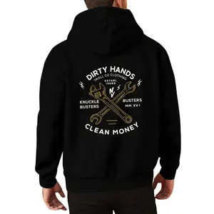 Troll Co Clothing DIRTY HANDS T-Shirt with Crossed Wrenches Design Black Hoodie for Men Autumn/Winter Outfit Long Sleeve Medium Length Pullover Casual Classic Basic Fabric