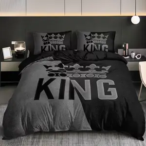 3pcs Bedding Set (1 Fitted Sheet + 2 Pillowcases), High-Definition Letter Print, Soft Breathable Polyester Fiber