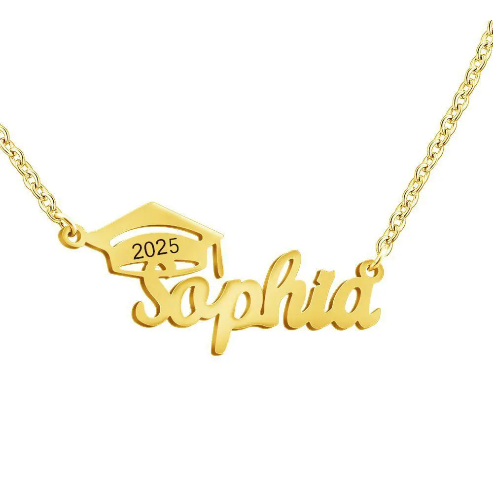 AS086 Titanium Steel Name Necklace Scholar's Cap Graduation Cap 2025 Graduation Memorial Gift Doctor's Cap Necklace