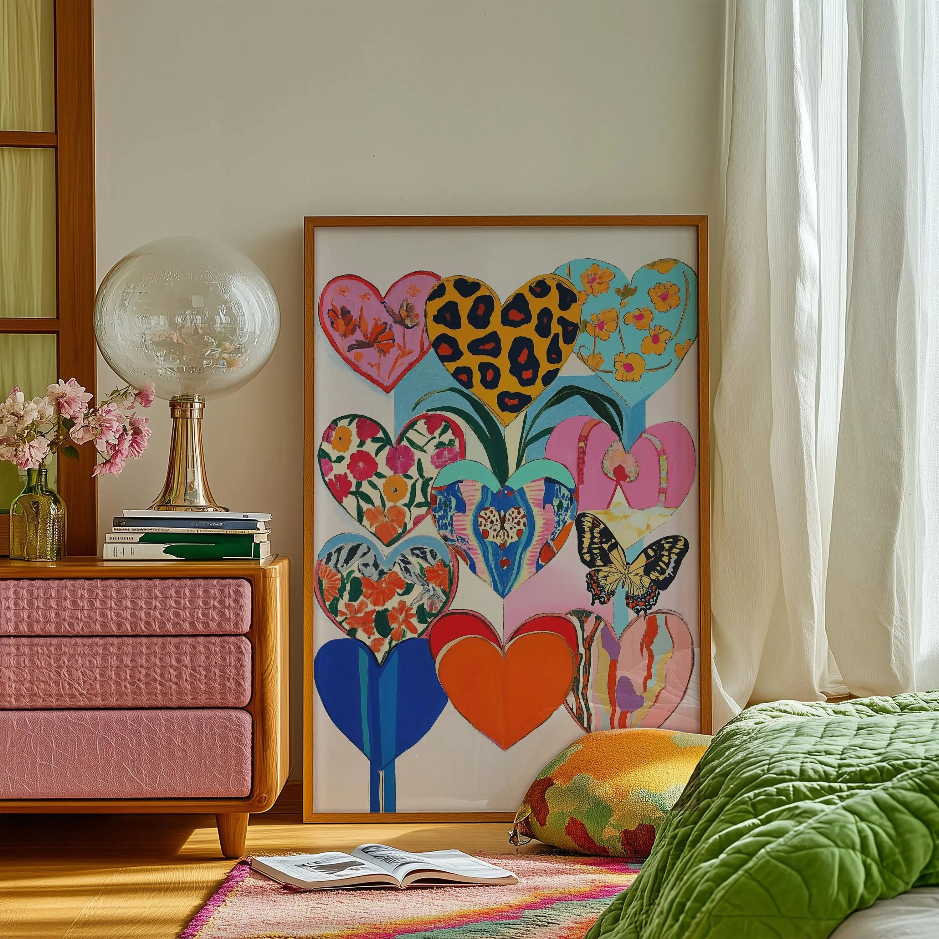 Colorful Hearts Poster Unframed  Maximalist Bedroom Decor