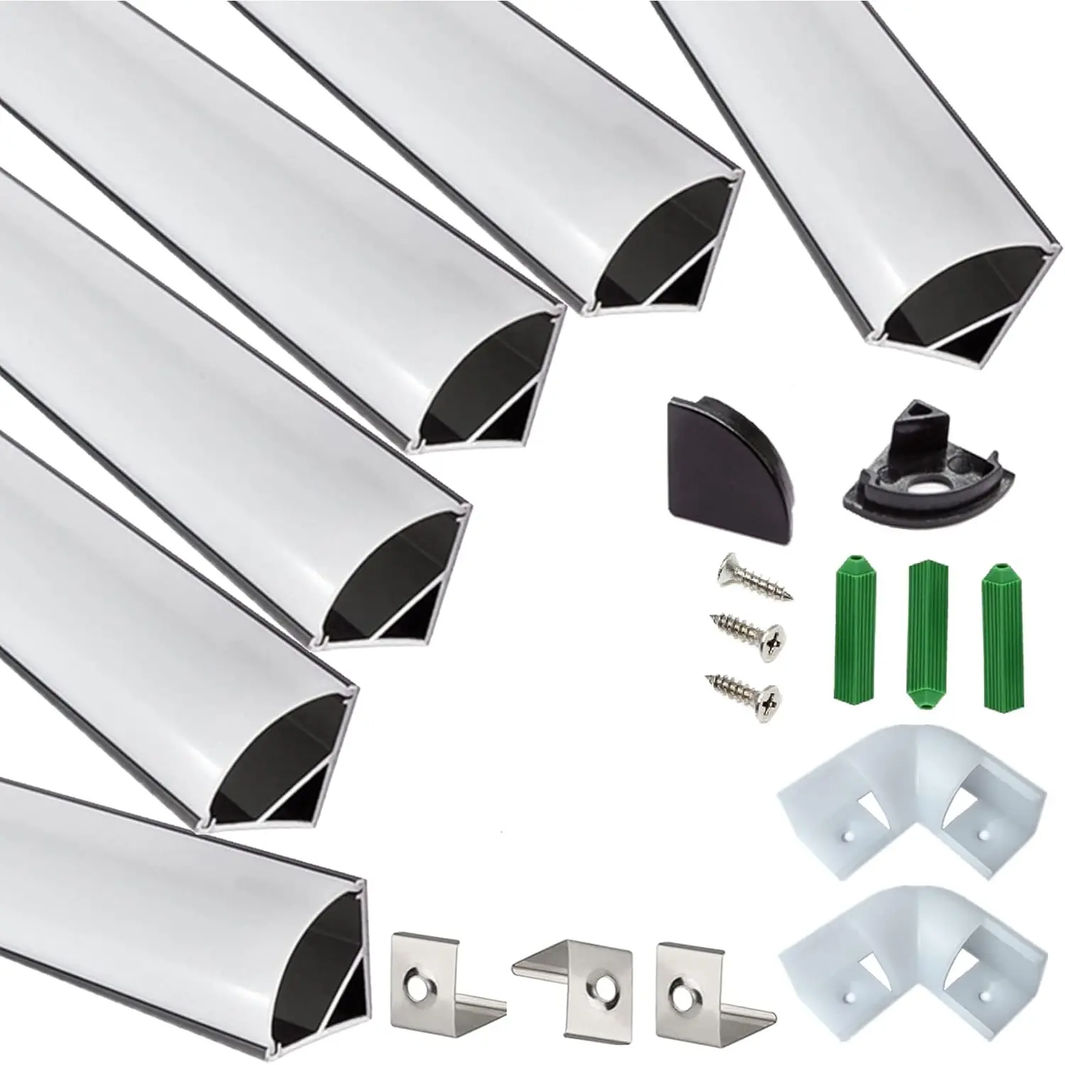 UV Resistance 3.28FT V Shape LED Strip Black Channel Diffuser,6-Pack Aluminum Profiles with Frosted Cover and Corner Connector, Tape Track for Cabinet Stairs Wall Outdoor (3.28FT, 6)