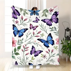 Extra Large Soft & Cozy Plush Floral & Foliage Throw Blanket |   Pastel Pink, Blue, Lavender, Green, White - All-Season Luxury Bedspread, Couch Cover, Travel Blanket, Machine Washable, 280GSM Polyester Flannel