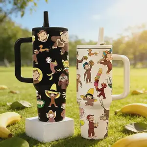 Curious George 40oz Tumbler With Handle, Stainless Steel Vacuum Cup