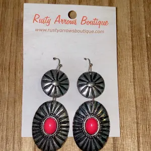 Silver Double Conch Drop Earrings with Pink Stone