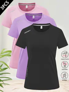 Women's Quick-Dry Breathable Sports T-Shirt Set, Casual Round Neck Running Top, Summer Gym Fitness Yoga Wear, 3-Piece Outdoor Activewear