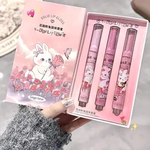 3PCS Cute Lipgloss, Jelly Solid Lipstick,Shine Hydrating Lip Gloss, Moisturizing Balm, Smooth Nourishing Lip Care in Gift Box Makeup Lip Color Cosmetic