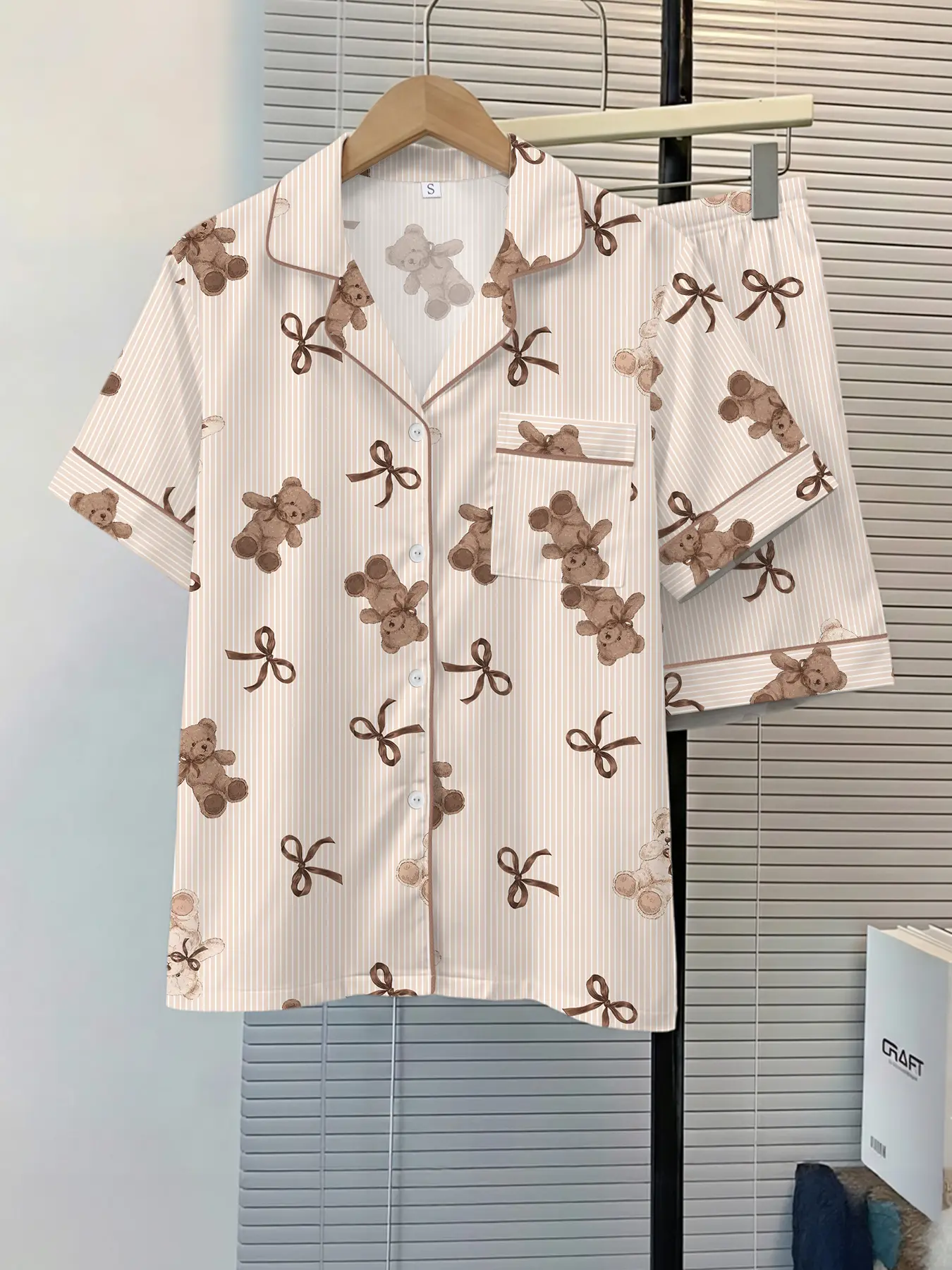 Women's Sleepwear 2-Piece Short Pajama Set, Fun Bear Pattern, Comfortable Night Home Wear, Fashion Soft Fabric, Casual Daily Wear