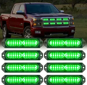 Nilight 8PCS Led Strobe Lights 12LED Green Light 12V 24V Surface Mount Flashing Warning Hazard Beacon Lights Ultra Slim Sync Feature Mini Grille for Cars Trucks Off Road Vehicles SUV