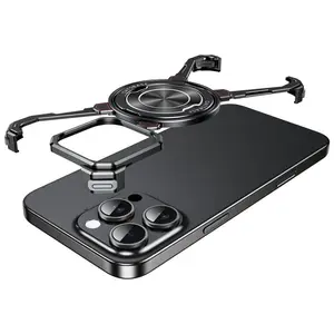 Magnetic Phone Case with 360° Rotatable Bracket, Aluminum Alloy Frame Phone Protective Cover, Phone Accessories Compatible with iPhone 15 Pro Max, Casing