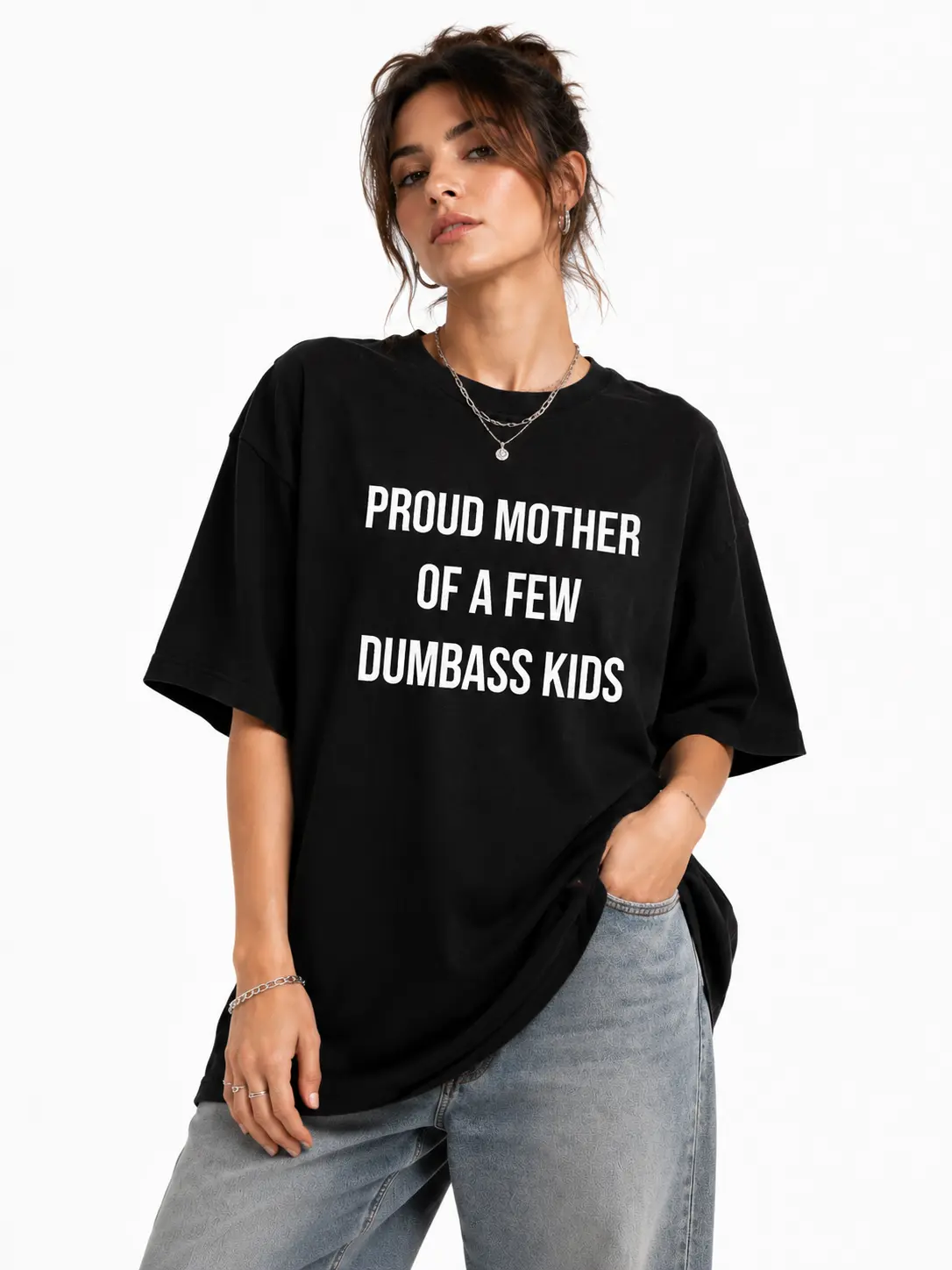 "PROUD MOTHER OF A FEWDUMBASS KIDS" Cotton Plus Size Unisex Graphic T-Shirt,Soft, comfortable, and breathable,Streetwear Outdoor Y2K Vintage style,perfect for everyday wear,Gooning Meme T-Shirt,Boho Summer clothes,Gift Mother's Day Tops