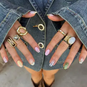 24pcs Short Oval Press-On Nails, Colorful Polka Dot Design, Perfect Fit Acrylic False Nails Set, Ideal for Women and Girls Daily Use, Nail Art, Fake Nails