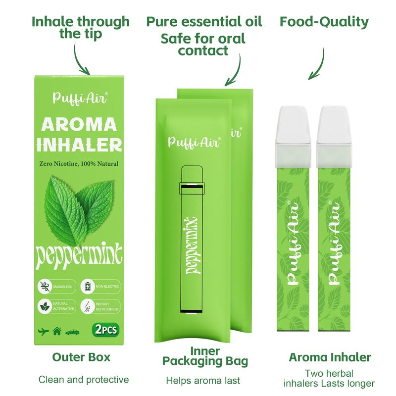 PUFFIAIR Mullein & Peppermint Herbal Air Inhaler for Lung Care & Instant Refreshment, Craving & Stress Relief | Nicotine-Free Smokeless Non-Electric Vaporless Inhalers, Usable Anywhere