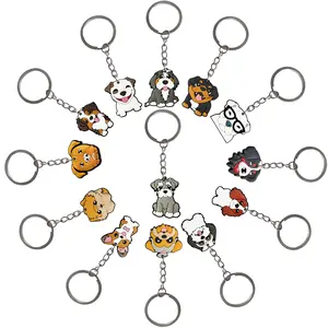 1-14Pcs Adorable Pet Dogs Bag Hanging Pendant Car Keyrings Animals PVC Key Chains Accessories