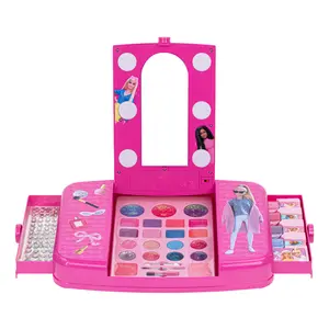 Barbie Beauty Vanity Set with Light-Up Mirror, Includes Lip Gloss, Eye Shadow, Brushes, Nail Polish, Accessories, and More! Ages 3+ Perfect for Parties, Sleepovers, and Makeovers, by Townley Girl