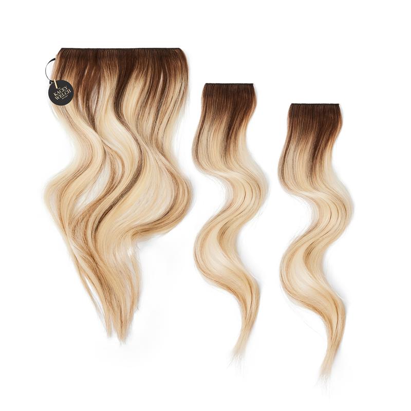Kacey Welch Method Clip In Hair Extensions, 20 Inches, 3 Piece Set, Remy Human Hair, Rooted Blonde, Berlin Blonde