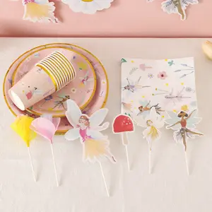 Cute Pink Fairy Birthday Decoration Set for 10 Guests - Utensils, Plates, Banner, Cake Topper & More! Disposable Cups Magical