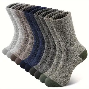 Men's 5-Pair Mid-Calf Winter Extra Thick Pile Texture Crew Socks, High Elastic Soft Leg Warmers with Deodorant, Sweat Absorption Properties