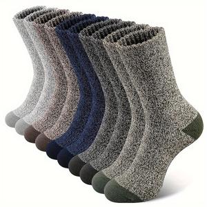 Men's 5-Pair Mid-Calf Winter Extra Thick Pile Texture Crew Socks, High Elastic Soft Leg Warmers with Deodorant, Sweat Absorption Properties