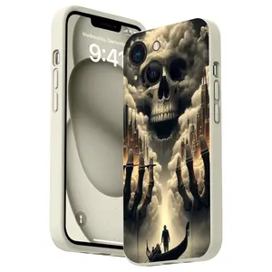 Premium Skull Design Pattern Straight Edge Phone Case for iPhone 15 16 14 Pro Max 13 12 11 XR XS Plus Shockproof Full Camera Protective Durable slim Silicone Cover Cellphone Protective