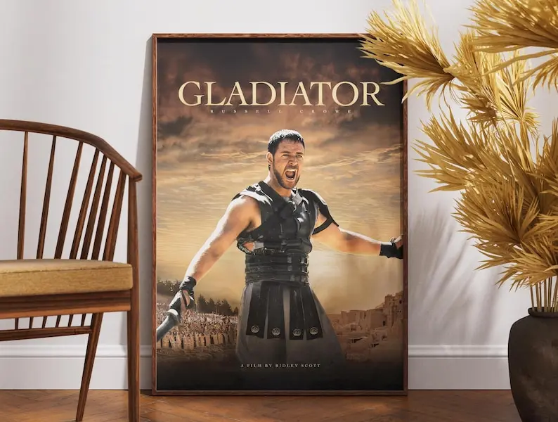 Gladiator Poster, Retro Movie Poster, Vintage Poster, Russell Crowe, Gift for Him, Wall Decor, Printable Wall Art, Lucilla and Maximus