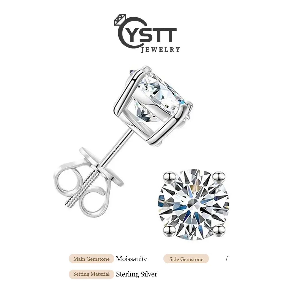 YSTT【E#2】 Moissanite Stud Earrings,Silver Friction Back and Post for Women Men, D Color VVS1 Round Lab Created moissanite Earrings Men,synthetic moiss