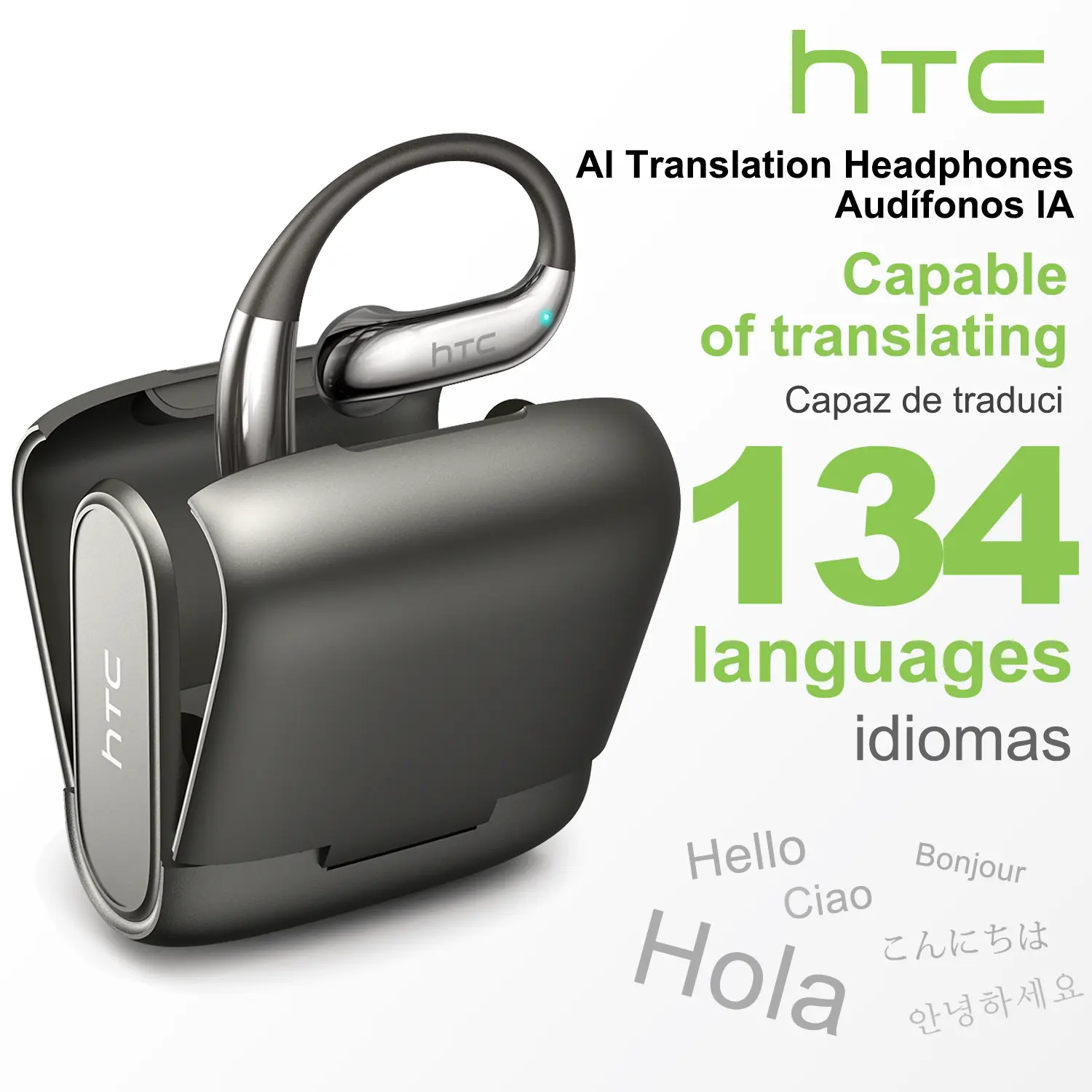 HTC NE23 Translator Earbuds - Audio Electronic Bluetooth 6.0 Headset, 134-Language Translation via App, Wireless Earbuds for Music & Calls, IPX5 Waterproof Sports Earphones with Long Endurance, Bluetooth Earbuds