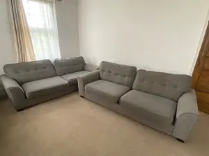 DFS Grey Fabric Sofa Set - 2 4-Seater Indoor Living Room Furniture