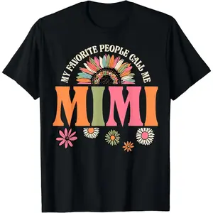Cotton Short Sleeve My Favorite People Call Me Mimi Funny Retro Floral T-Shirt For Men Women, vintage vibe, for workers, home leisure, all-day comfort Round Neck Casual