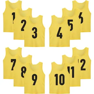 12 Pack (1-12) Numbered Jerseys Soccer Bibs Scrimmage Pinnies Team Training Vest for Adult Youth Kids