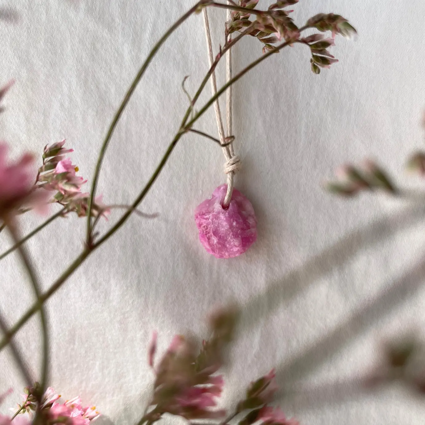 Wandering Moon Cobaltian Calcite Necklace in Hot Pink - Adjustable Minimalist Layering Gemstone Crystal