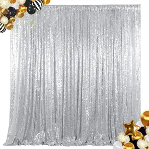 Silver Sequin Backdrop Curtains 1 Piece-10ftx10ft Sequin Backdrop Curtains Panel Sparkly Background Drapes Glitter Photo Background for Wedding Baby Shower Stage Decorations Shiny Banners Flowers Ornaments Light