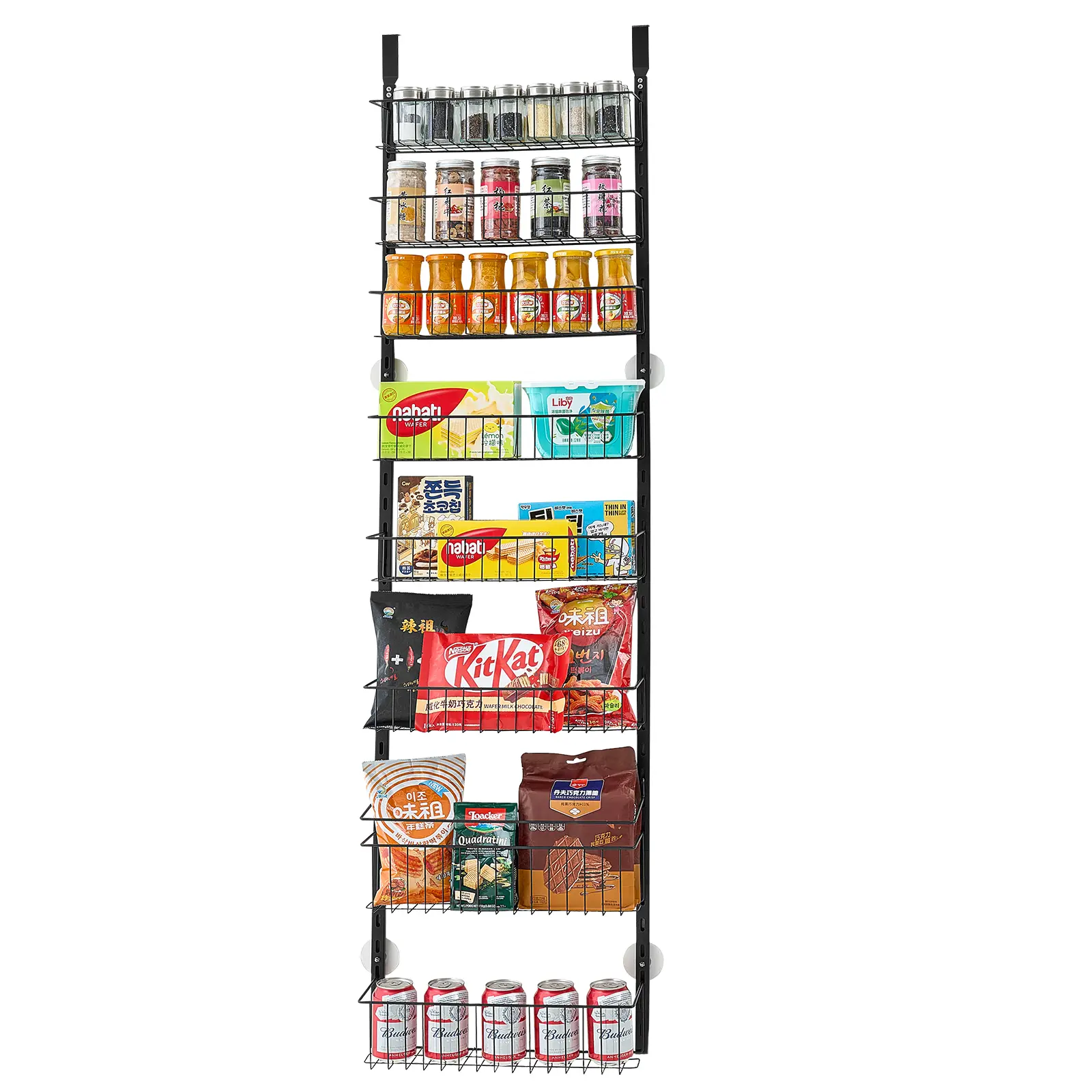 VEVOR 9-Tier Over the Door Pantry Organizer, Heavy-Duty Steel Hanging Spice Rack, Adjustable Anti-Rust Adhesive & Screw Mount Display Shelf, for Home Kitchen Cabinet, Laundry Room, Renters’ Home Decor Organiser, Black, Multifunctional