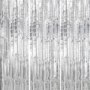 3 Pack Foil Fringe Backdrop Silver Shiny Tinsel Curtains for Party Decoration Photo Booth Props 3.3x8.2 FT Metallic Foil Backdrop for Birthday Wedding Graduation Christmas.