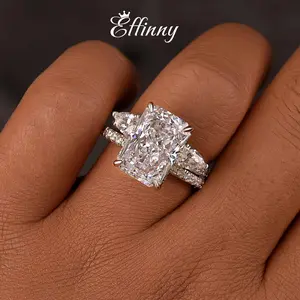 Effinny 925 Sterling Silver 7.0CT Radiant Cut CZ 2PC Wedding Ring Set With Open Wedding Band, Affordable Luxury Promise Ring, Fashion Bridal Jewelry for Her, Female