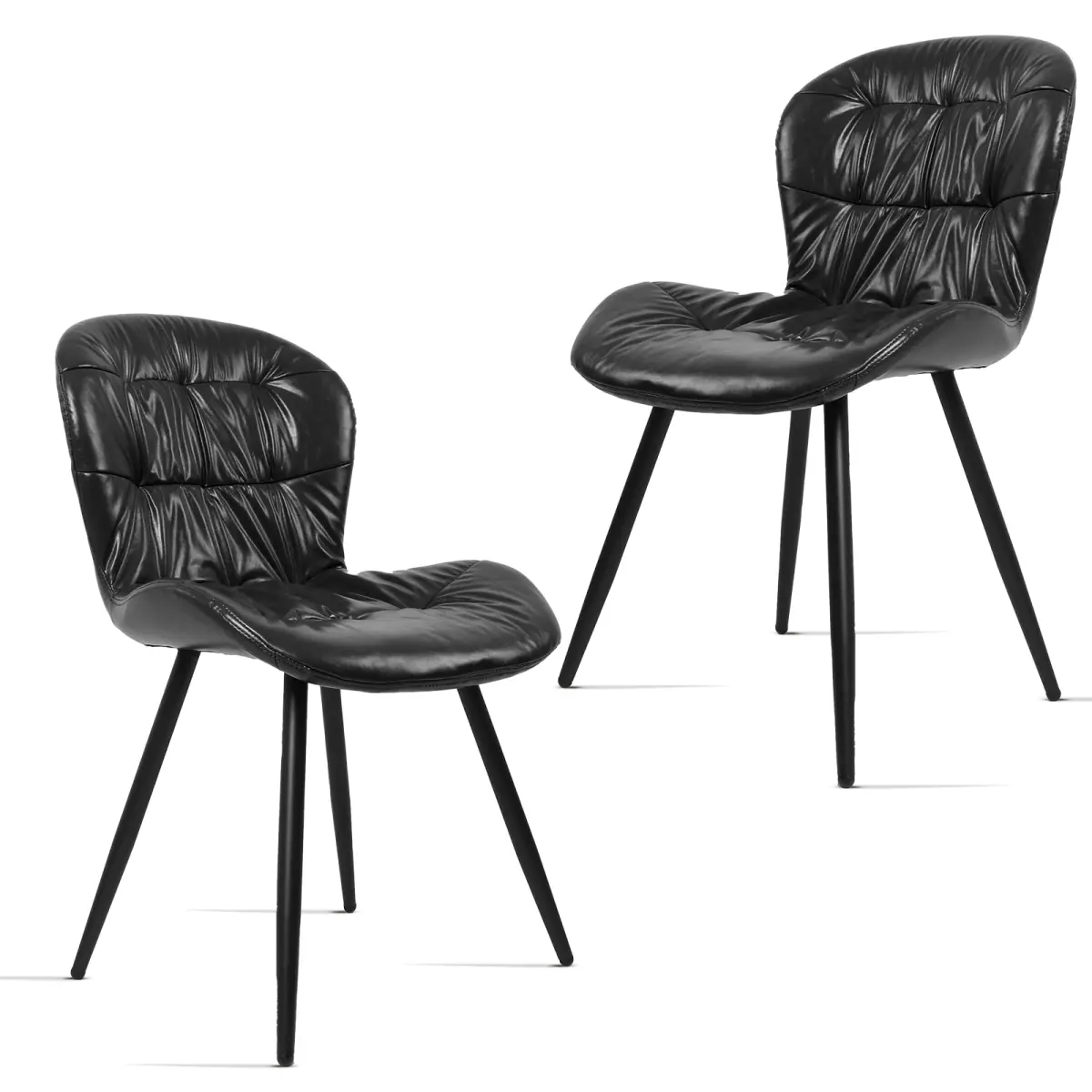 Glam Modern 2-Piece Wingback Dining Chairs - Black Fully Assembled Ergonomic Chairs with FSC-Certified Rubberwood Frame, High-Density Foam Cushion, PU Leather Upholstery, Metal Accents, Streamline Silhouette, Durable Fixed Back Indoor Furniture