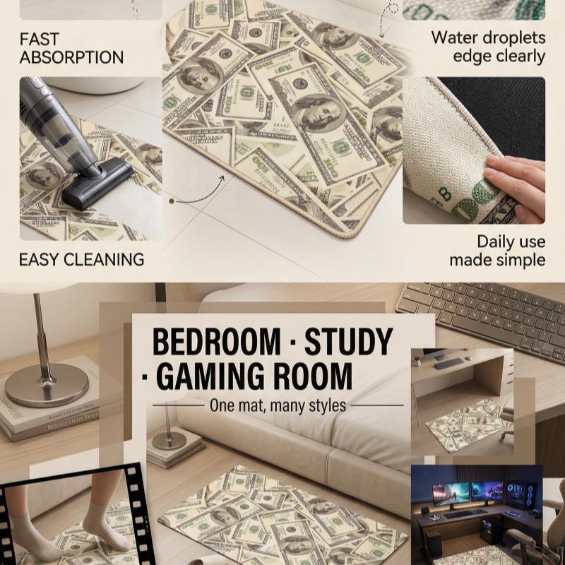 $100 Bill Rug Runner, Washable Non-Slip Money Print Carpet, Rubber Back Area Rug for Hallway Kitchen Bedroom Entryway Bath Mats