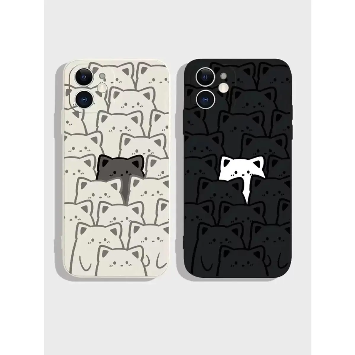 Shockproof Plastic-TPU Smartphone Case - Cute Black and White Cat Design Fashion Couple Cover, Fits iPhone 11+,12,12 Pro,13,13 Pro Max,14,14 Pro,15,16,iPhone 16 Plus,XR,17 Pro Max & More, Cellphone Accessory, Anniversary Gift