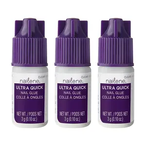 Nailene Ultra Quick Nail Glue Value Pack, Clear, Pointed Tip Precise Application, Super Fast Setting, Quick Drying, Maximum Strength, Strong Nail Glue for Press Ons and Nail Tips, 3 Piece